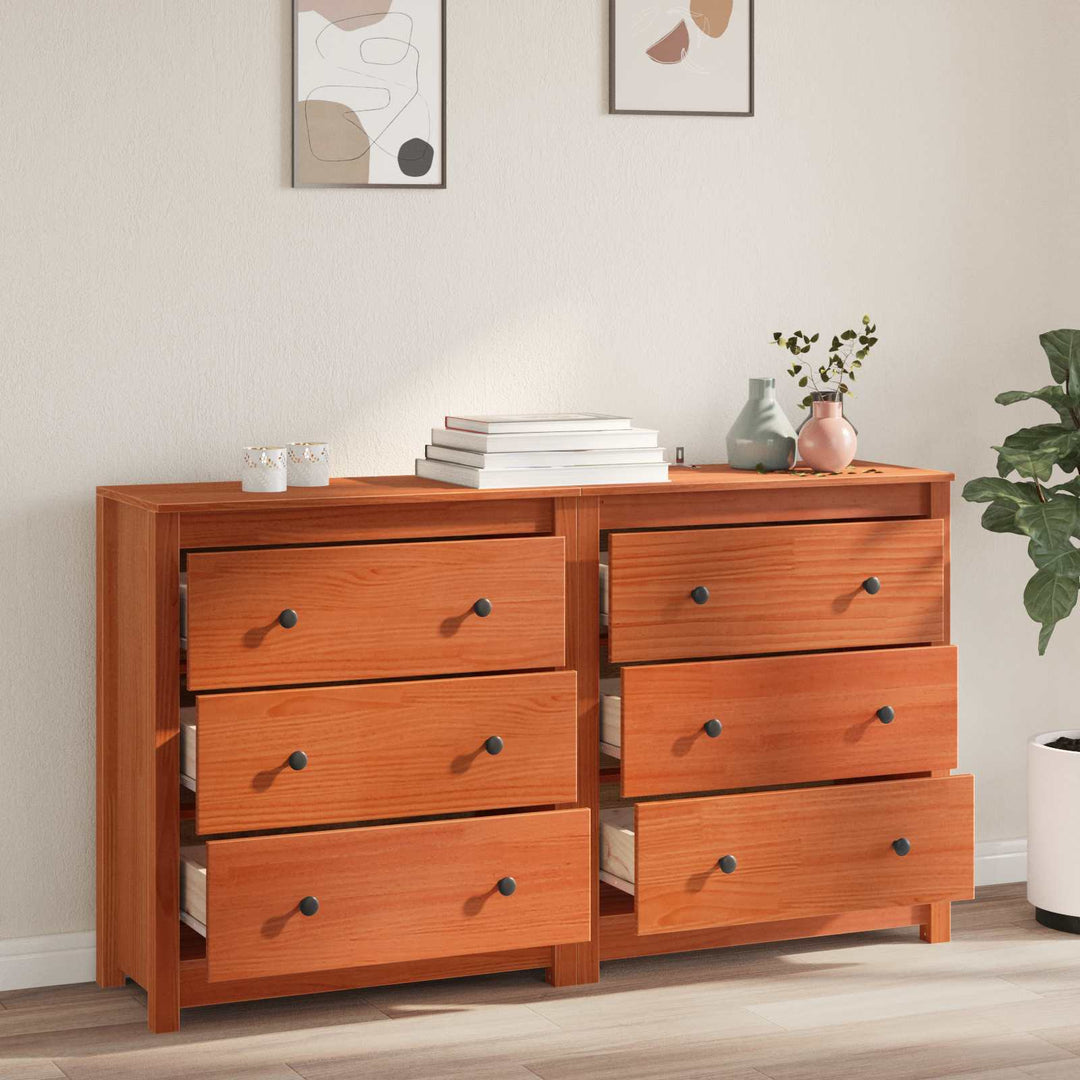 Sideboard 2 pcs VoksBrun 140 x 35 x 80 cm Massivt fyrretræ