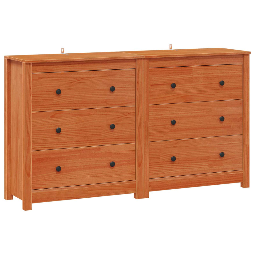 Sideboard 2 pcs VoksBrun 140 x 35 x 80 cm Massivt fyrretræ