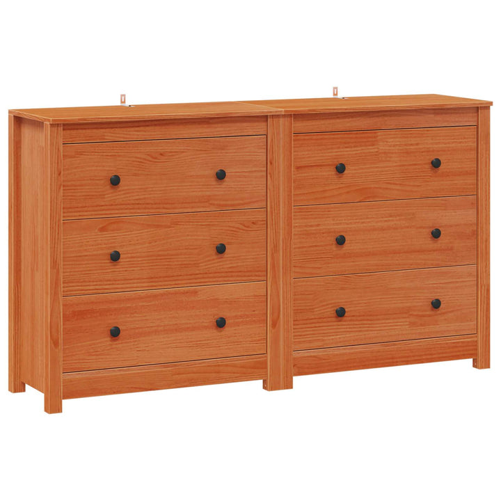 Sideboard 2 pcs VoksBrun 140 x 35 x 80 cm Massivt fyrretræ