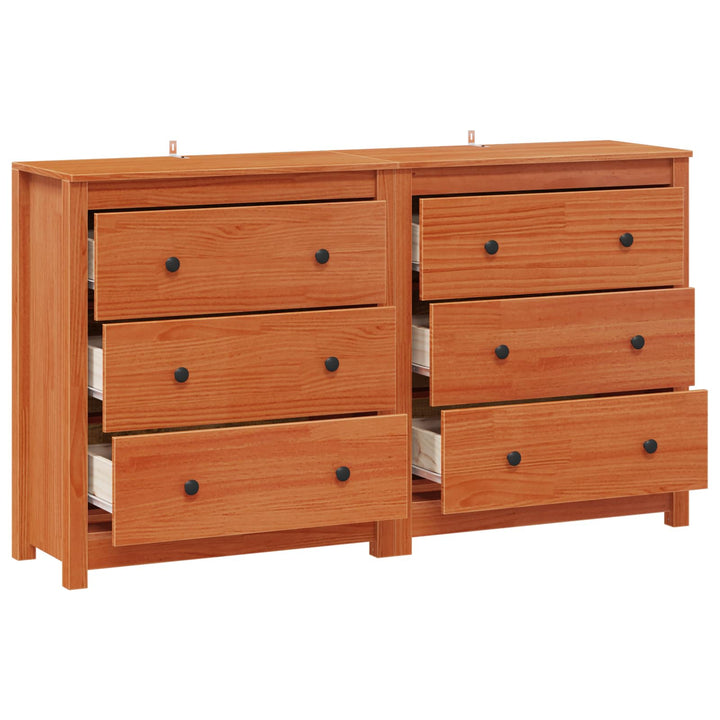 Sideboard 2 pcs VoksBrun 140 x 35 x 80 cm Massivt fyrretræ