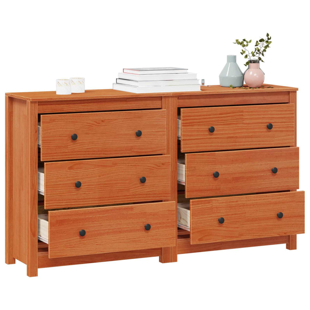 Sideboard 2 pcs VoksBrun 140 x 35 x 80 cm Massivt fyrretræ