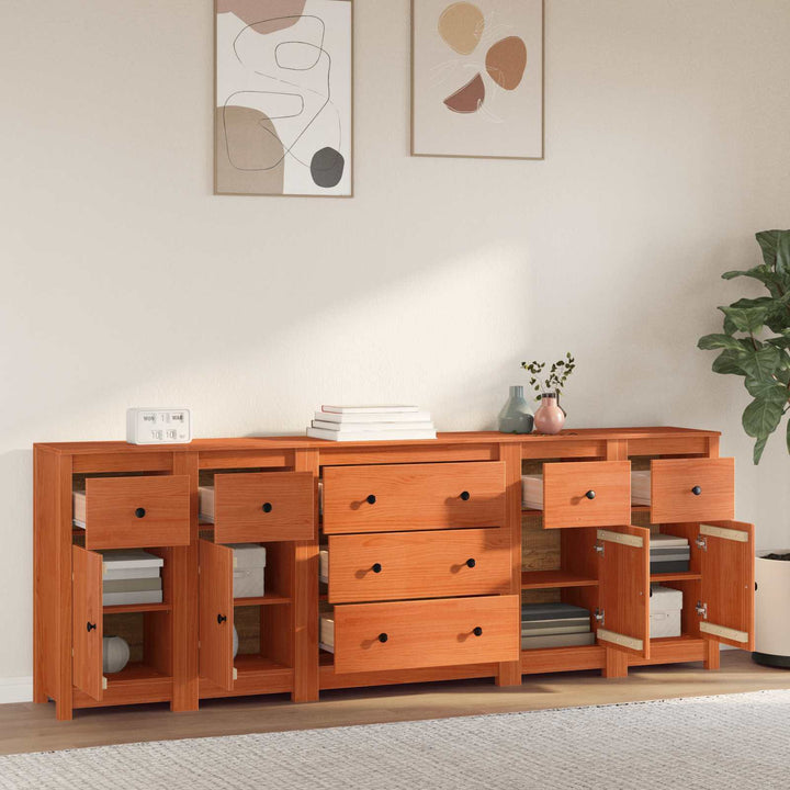 Sideboard med skuffe 5 pcs VoksBrun Massivt fyrretræ