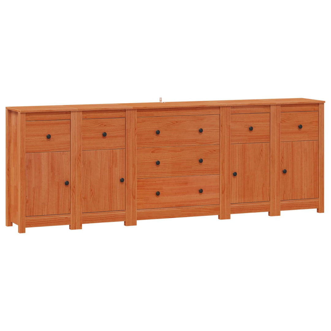 Sideboard med skuffe 5 pcs VoksBrun Massivt fyrretræ