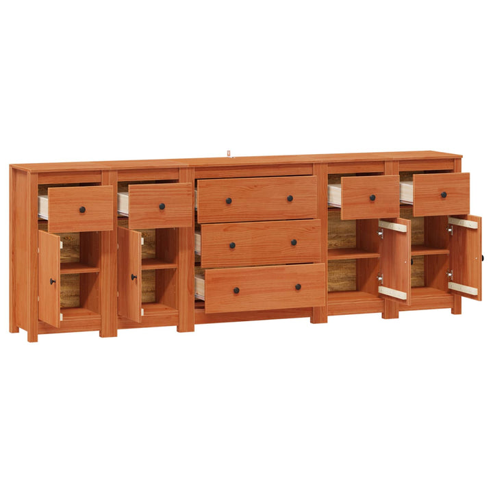 Sideboard med skuffe 5 pcs VoksBrun Massivt fyrretræ