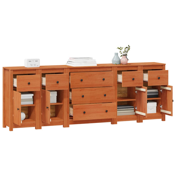 Sideboard med skuffe 5 pcs VoksBrun Massivt fyrretræ