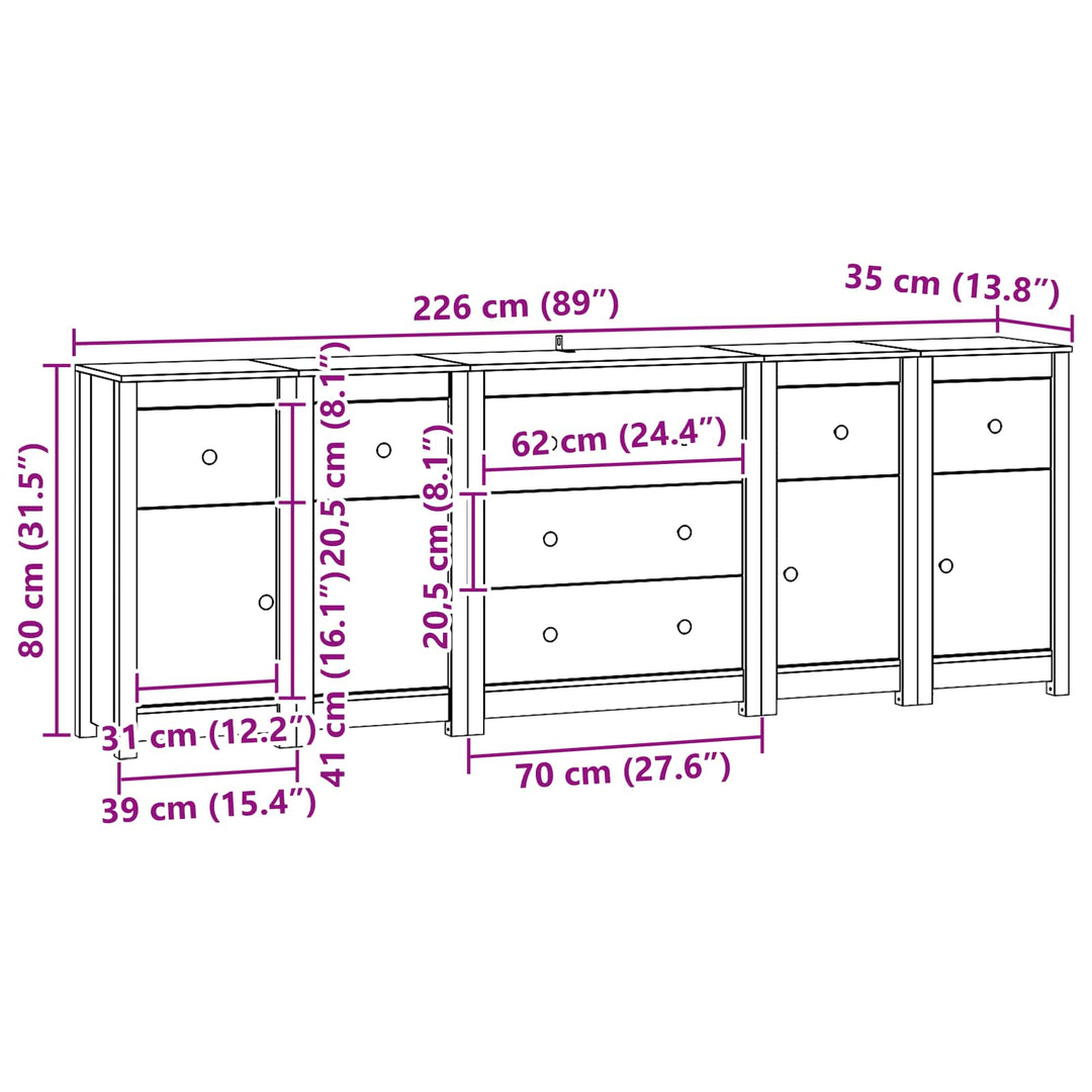 Sideboard med skuffe 5 pcs VoksBrun Massivt fyrretræ