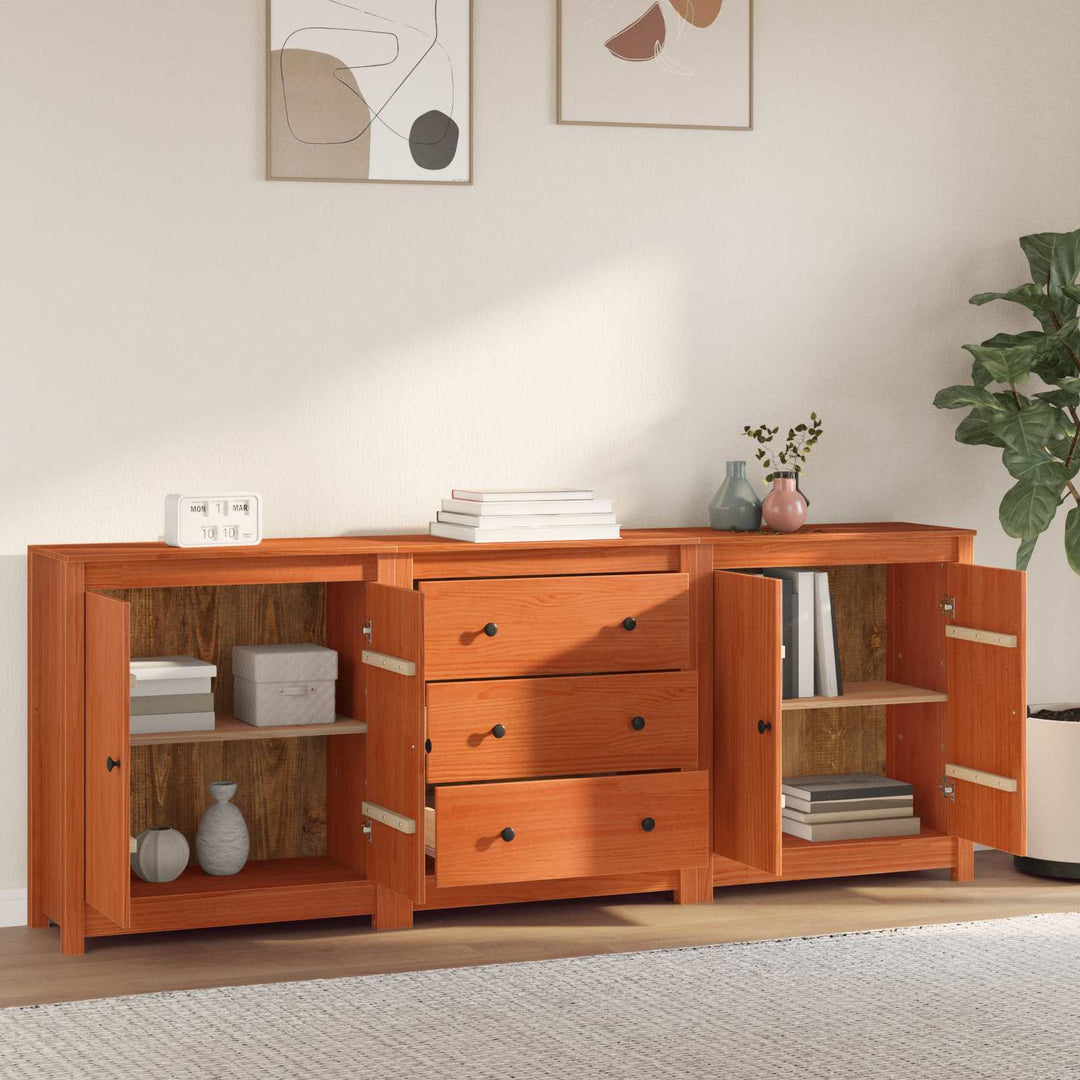 Sideboard med skuffe 3 pcs VoksBrun Massivt fyrretræ