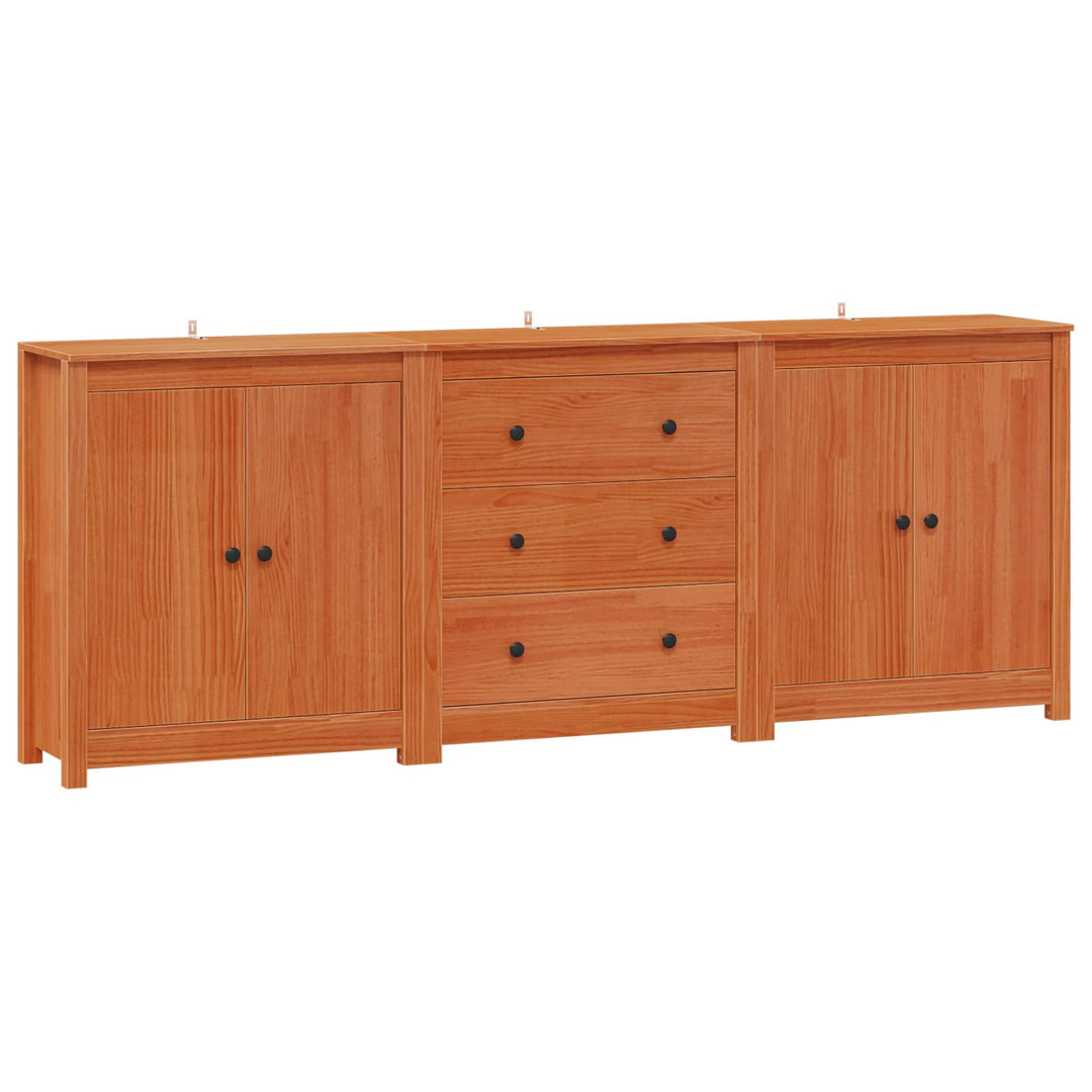 Sideboard med skuffe 3 pcs VoksBrun Massivt fyrretræ