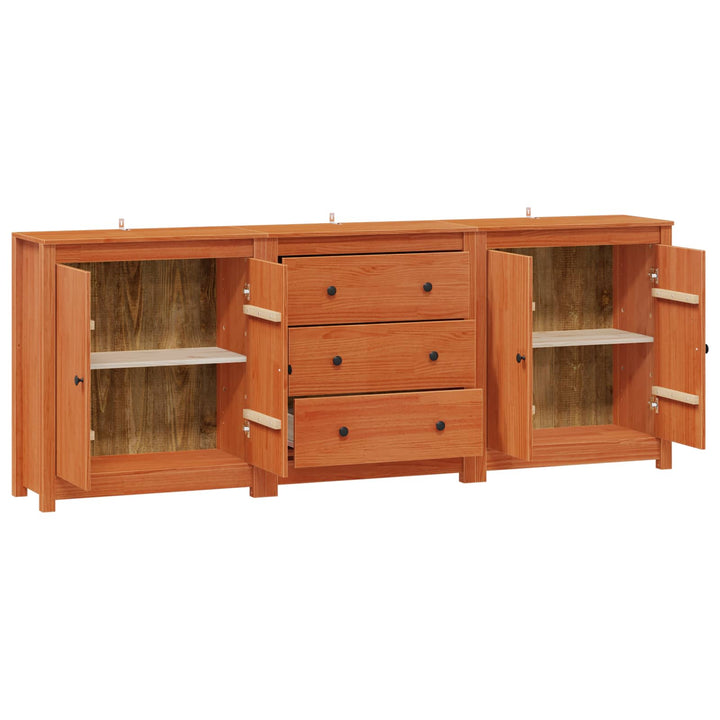 Sideboard med skuffe 3 pcs VoksBrun Massivt fyrretræ