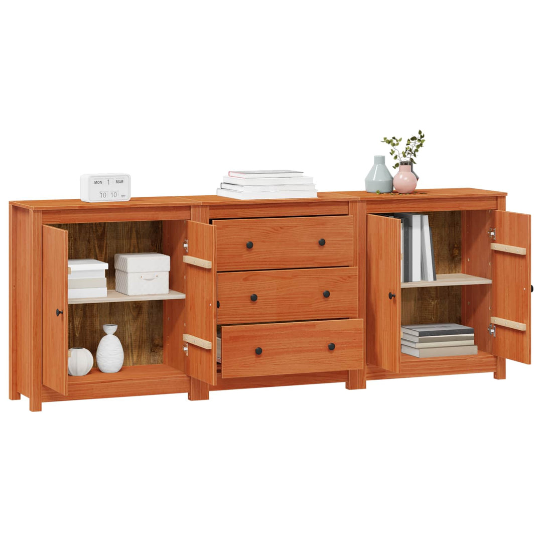Sideboard med skuffe 3 pcs VoksBrun Massivt fyrretræ