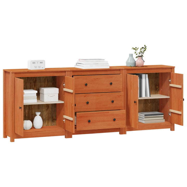 Sideboard med skuffe 3 pcs VoksBrun Massivt fyrretræ