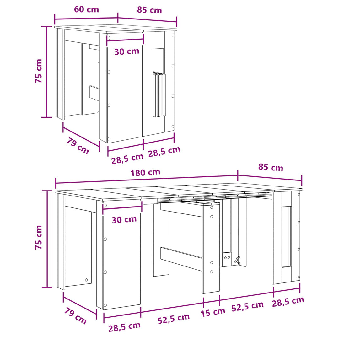 Spisebord 180 x 85 x 75 cm Konstrueret træ Sonoma-eg