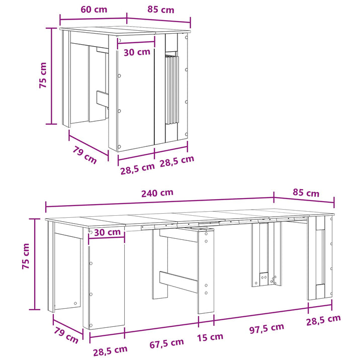Spisebord 240 x 85 x 75 cm Konstrueret træ Sort eg Rektangulær