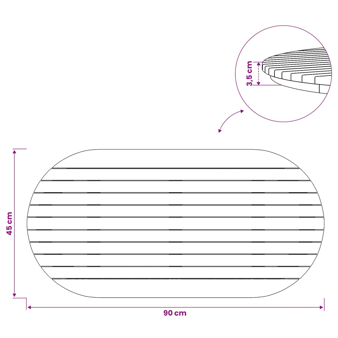 Bordplade 90 x 45 x 3,5 cm Oval Massiv Teaktræ Naturfarvet