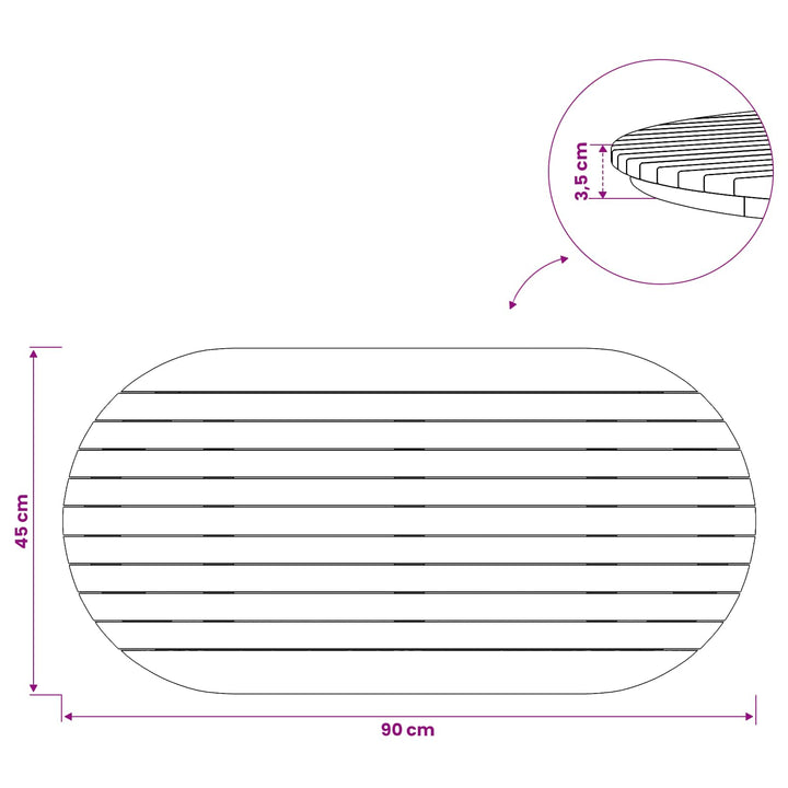 Bordplade 90 x 45 x 3,5 cm Oval Massiv Teaktræ Naturfarvet
