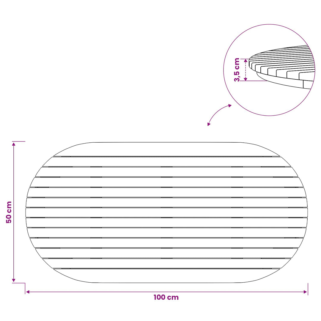 Bordplade 100 x 50 x 3,5 cm Oval Massiv Teaktræ Naturfarvet