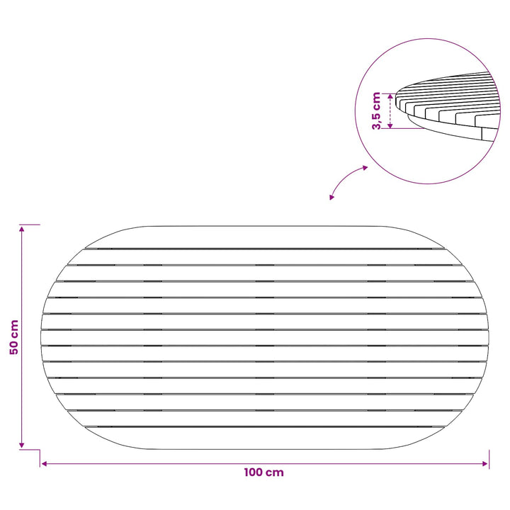 Bordplade 100 x 50 x 3,5 cm Oval Massiv Teaktræ Naturfarvet