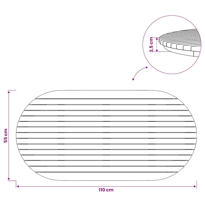 Bordplade 110 x 55 x 3,5 cm Oval Massiv Teaktræ Naturfarvet