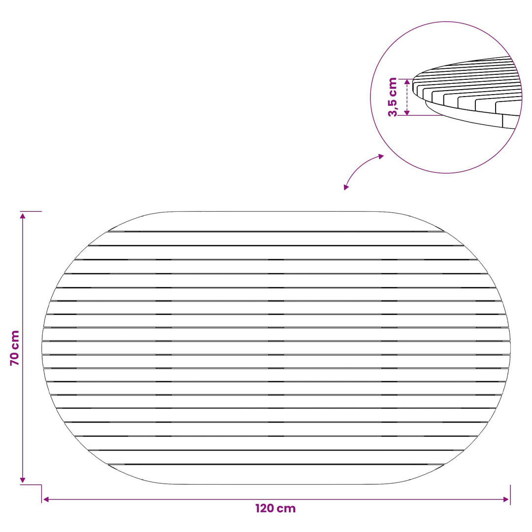 Bordplade 120 x 70 x 3,5 cm Oval Massiv Teaktræ Naturfarvet