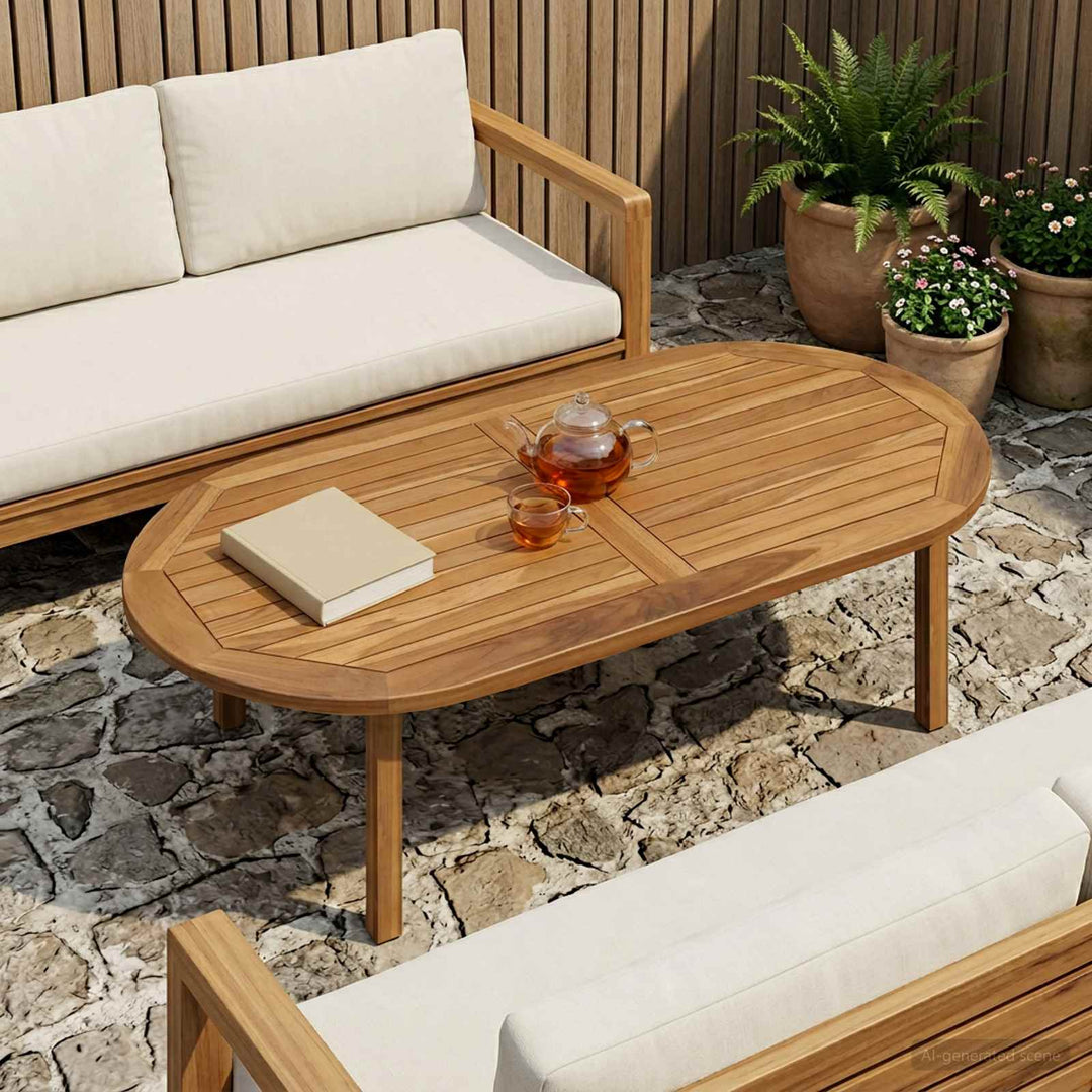 Bordplade Oval Massiv Teaktræ Naturfarvet