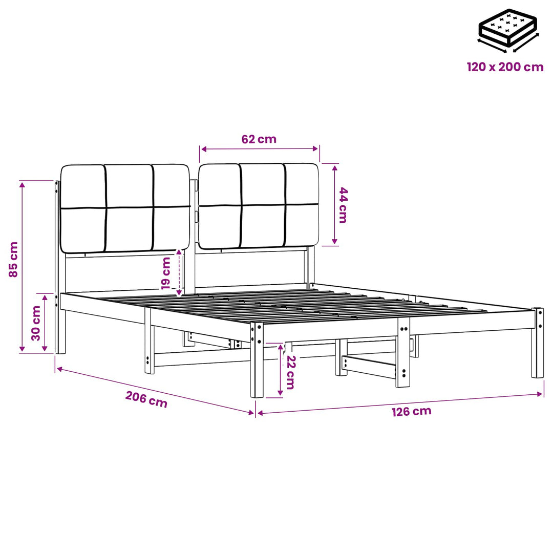 Sengestel med Polstret Hovedgavl Mørkebrun og Sort 120 x 200 cm