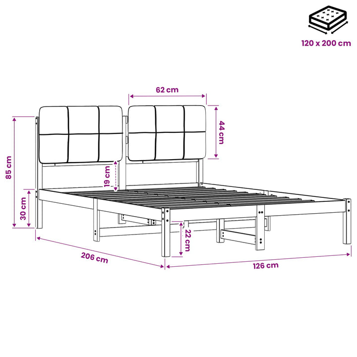 Sengestel med Polstret Hovedgavl Mørkebrun og Sort 120 x 200 cm