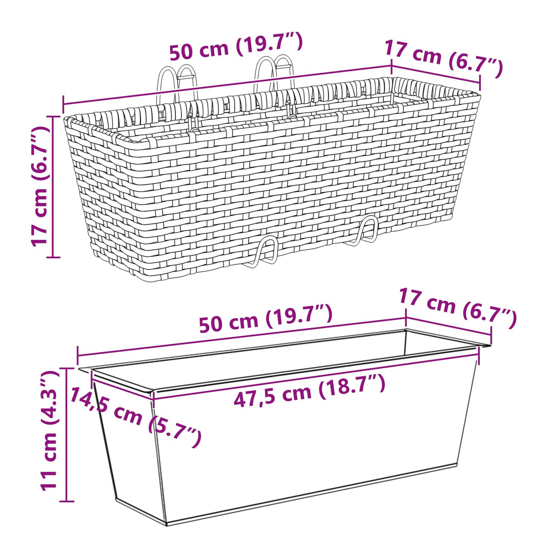 Gelænder 2 pcs Sort 50 x 17 x 17 cm Metal