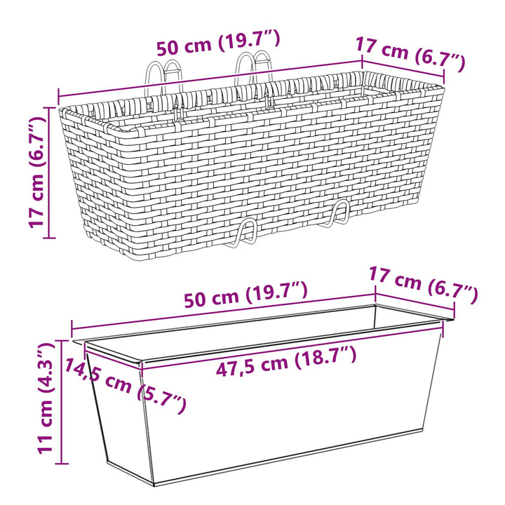 Gelænder 2 pcs Sort 50 x 17 x 17 cm Metal