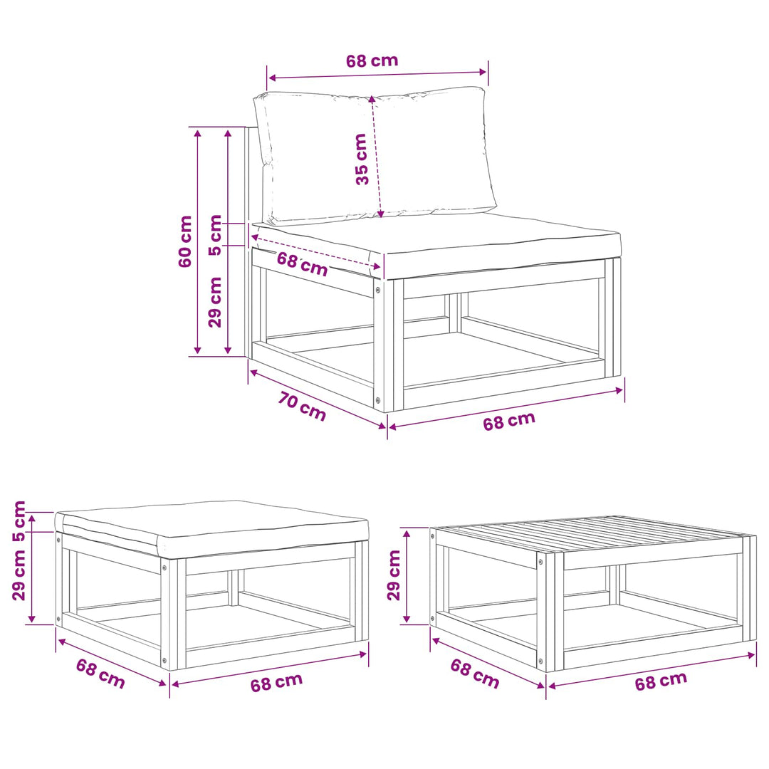 3 stk. Modulsofasæt med hynder 100 % polyester Solid-Acacia