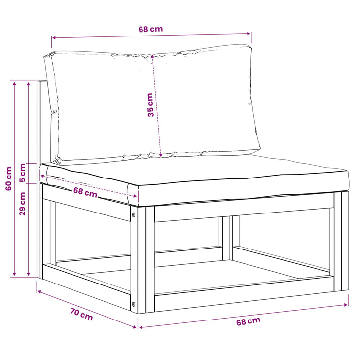 Midtersofa med hynder 100 % polyester Solid-Acacia Naturfarvet