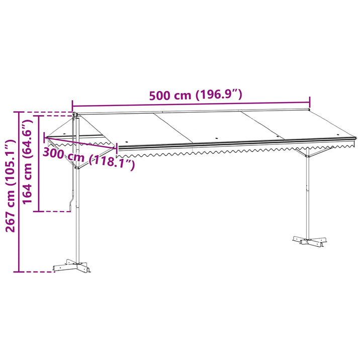 Fritstående markise Antracit 5 x 3 m Polyester