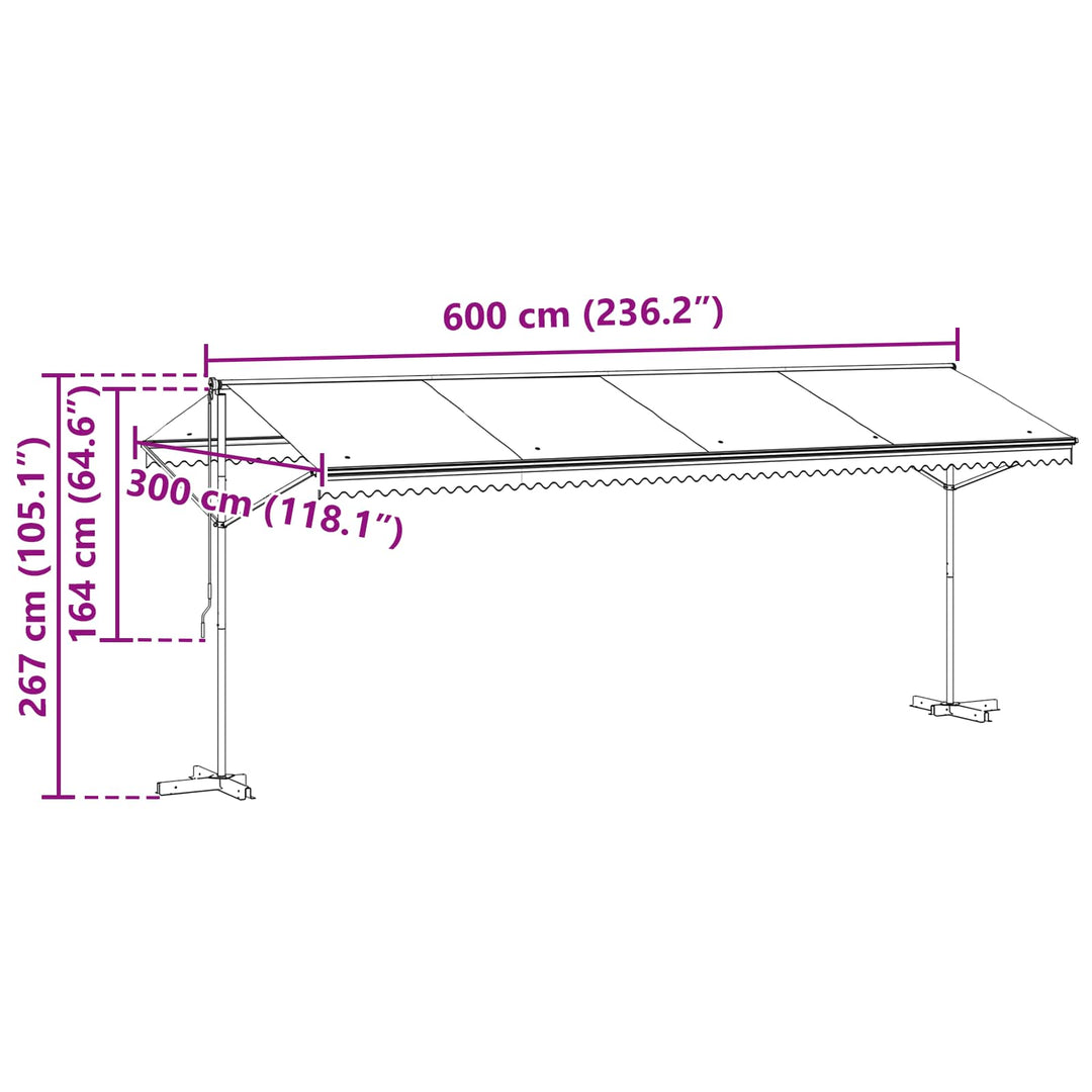 Fritstående markise Antracit 6 x 3 m Polyester
