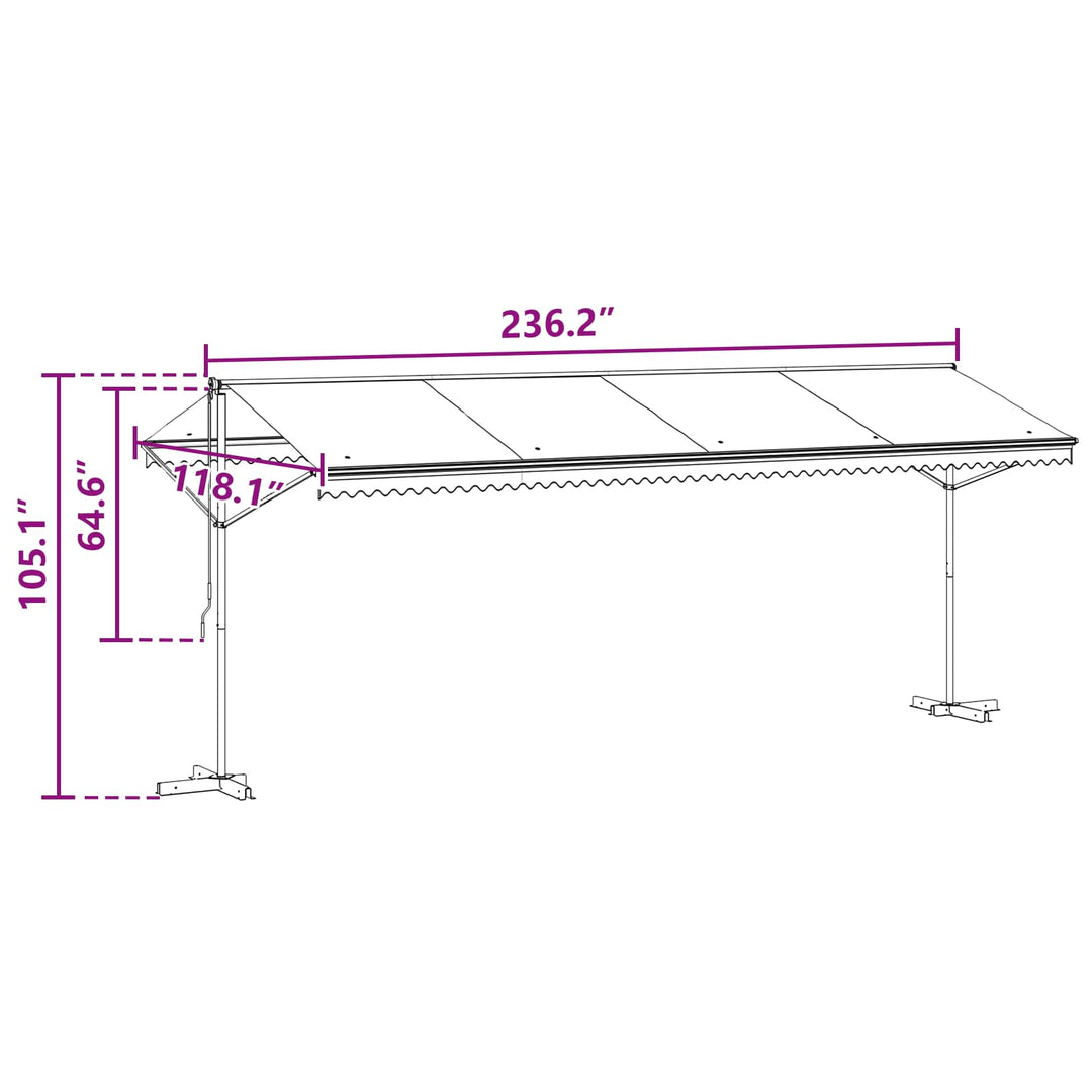 Fritstående markise Antracit 6 x 3 m Polyester