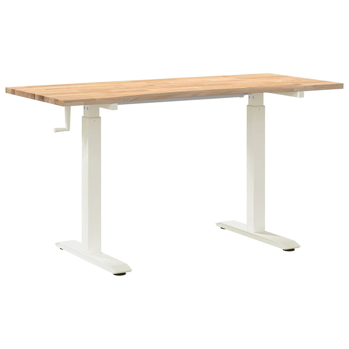 Bord med opbevaring Hvid og Naturlig 140 x 60 cm Massivt Eg Træ