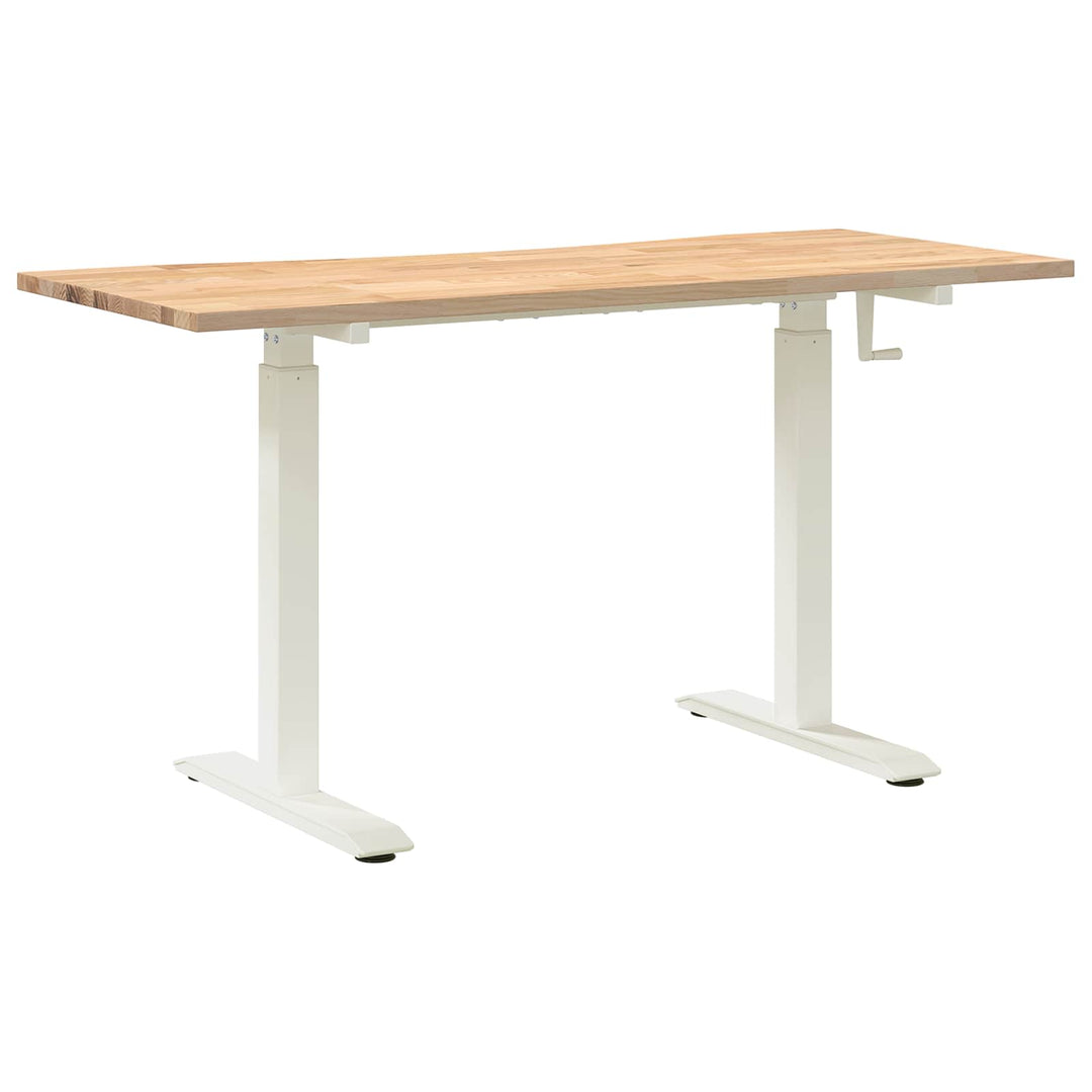 Bord med opbevaring Hvid og Naturlig 140 x 60 cm Massivt Eg Træ