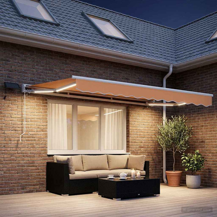 Manuel markise-ramme med LED-lys Sandfarvet 2,5 x 2 m