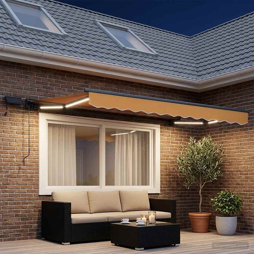 Manuel markise-ramme med LED-lys Sandfarvet 3,5 x 2 m