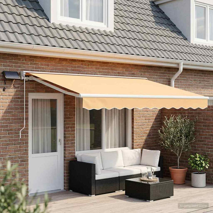 Manuel markise-ramme med LED-lys Sandfarvet 4 × 3,5 m