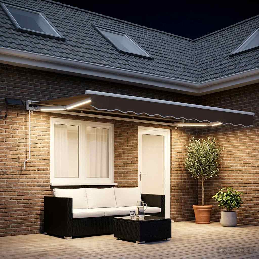 Manuel markise-ramme med LED-lys Gråbrun 4 x 2 m