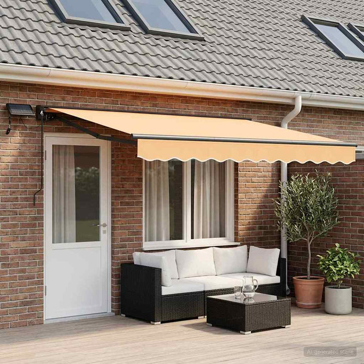 Manuel markise-ramme med LED-lys Sandfarvet 5 × 3,5 m