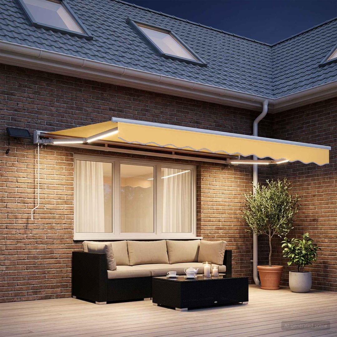 Manuel markise-ramme med LED-lys Sandfarvet 3,5 x 2,5 m