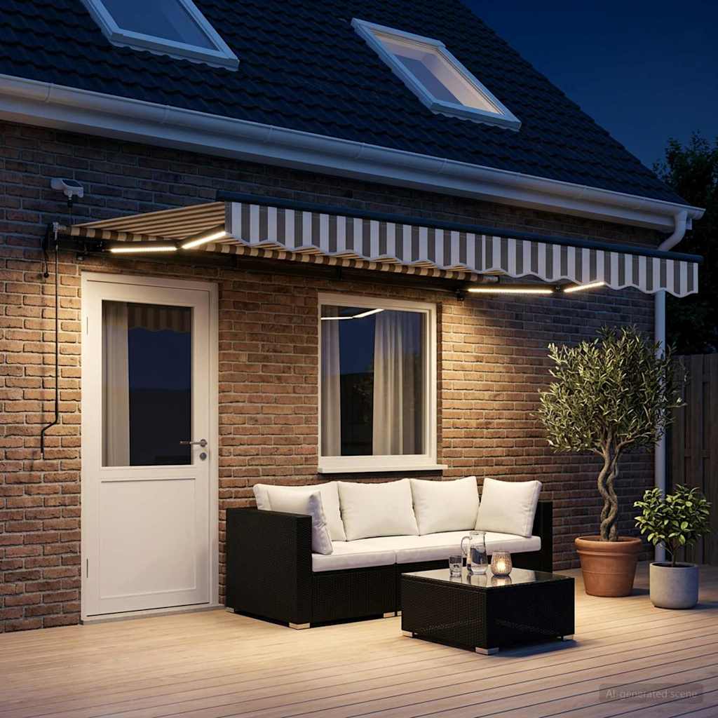 Udtrækkelig markise Lys Grå og Hvid 400 × 350 cm Polyester