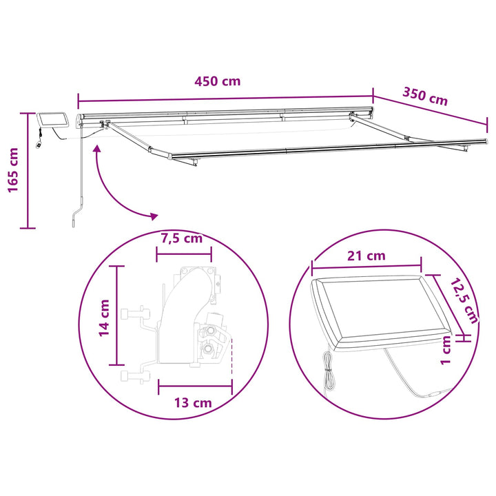 Udtrækkelig markise Gråbrun 450 × 350 cm Stof og aluminium