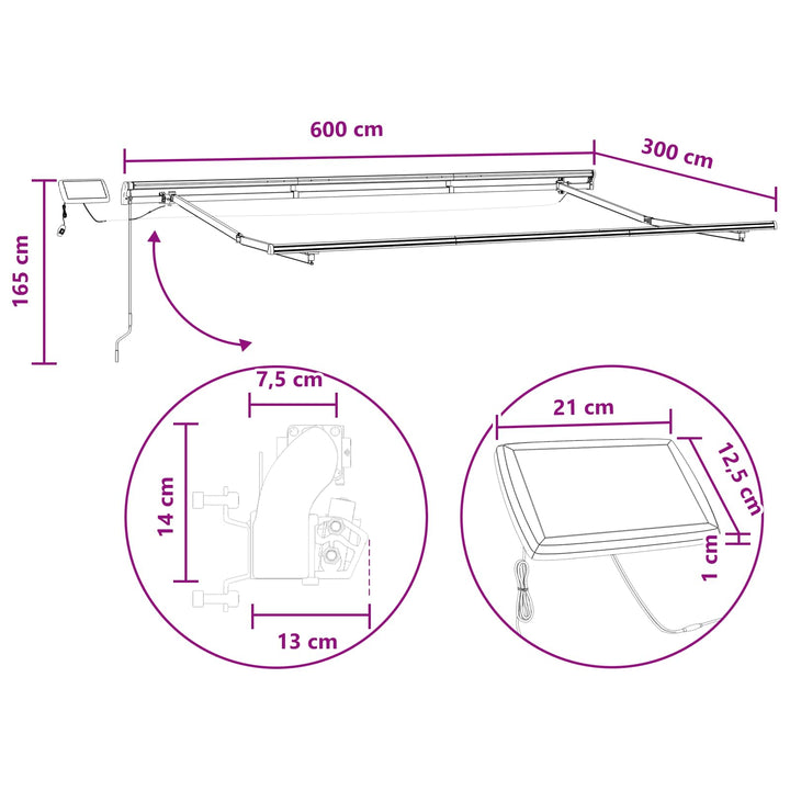 Udtrækkelig markise Gråbrun 600 × 300 cm Stof og aluminium