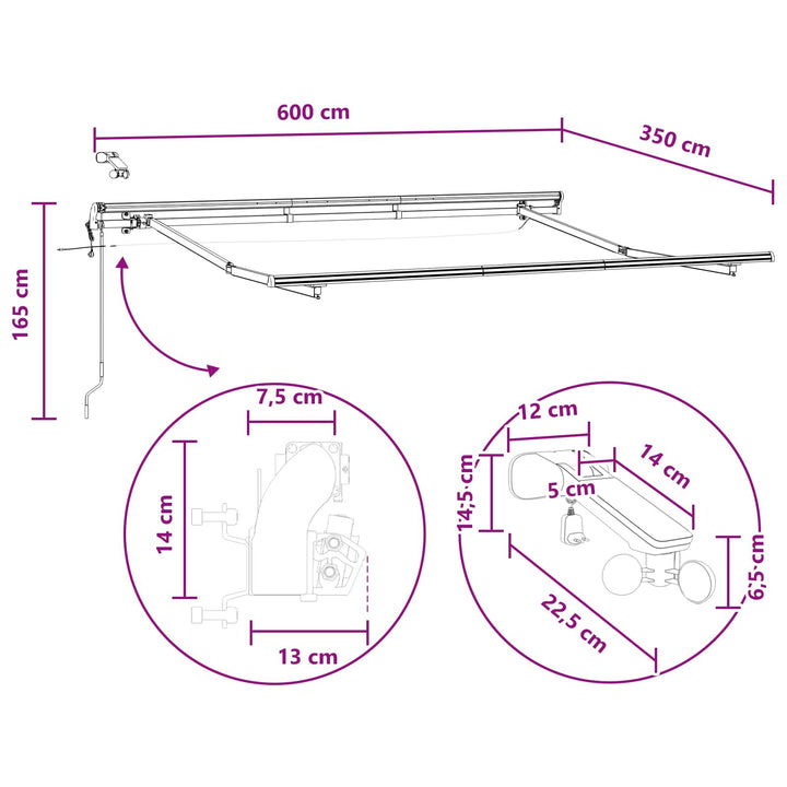 Utrækkelig Markise Lys Grå og Hvid 600 × 350 cm