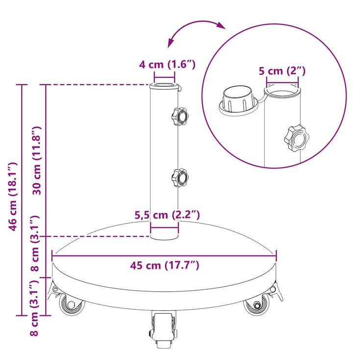 Granitsokkel med hjul til 40-50 mm mast 29 kg Sort