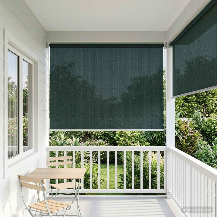 Udendørs rulleskærm 90% UV blok Mørkegrøn 140 x 140 cm HDPE