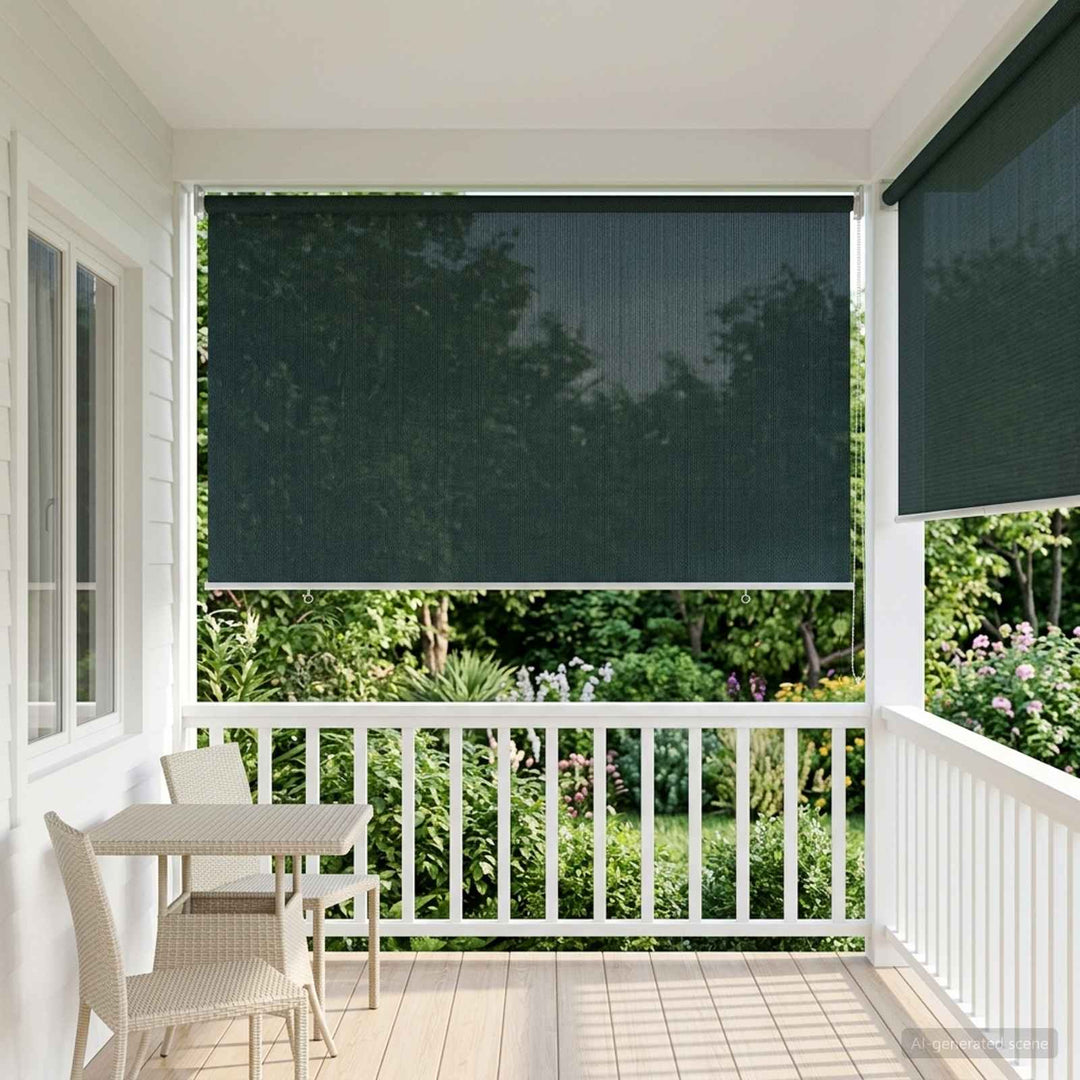 Udendørs rulleskærm 90% UV blok Mørkegrøn 300 x 230 cm HDPE