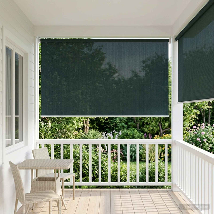 Udendørs rulleskærm 90% UV blok Mørkegrøn 350 x 230 cm HDPE