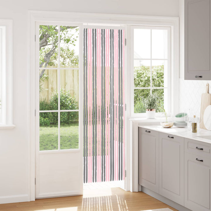 Insektgardin i chenille Sølvgrå og lyserød 56 x 200 cm 100% PP